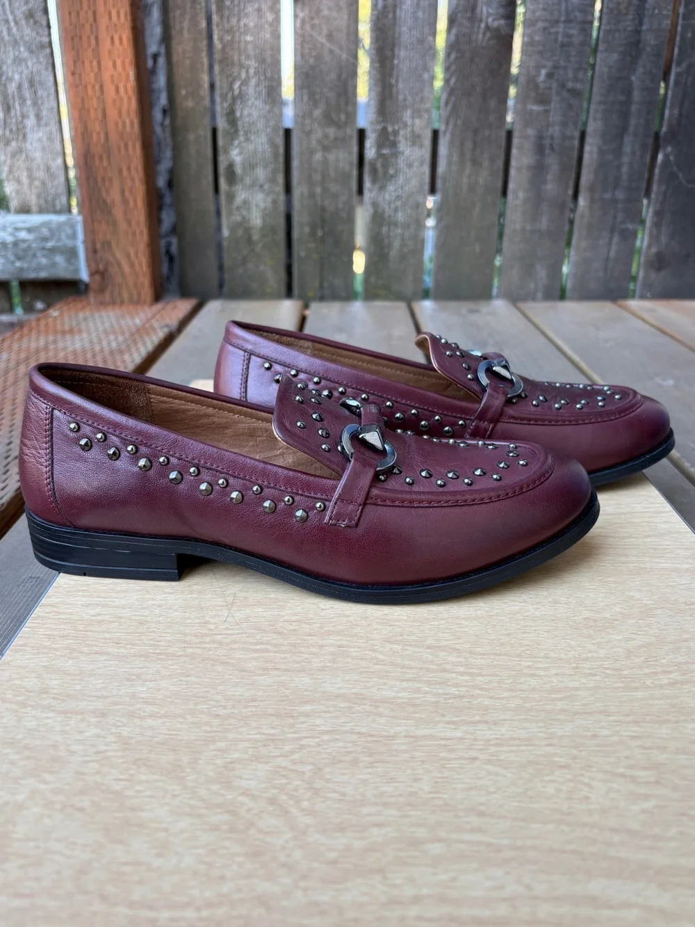 Miz Mooz Ira Studded Leather Loafers In Burgundy Sz 39 EU